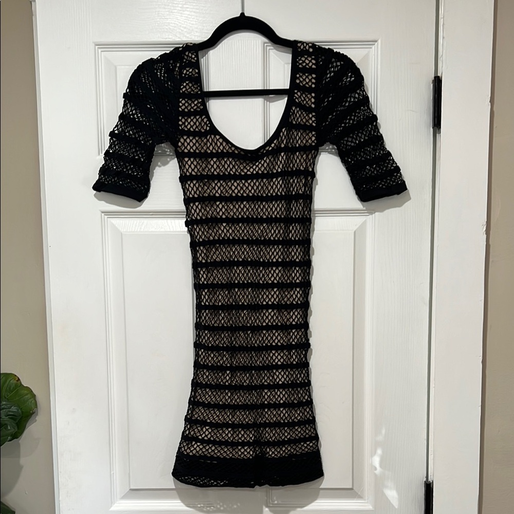 Bebe Black and Tan Cut Out Backless Mini Dress